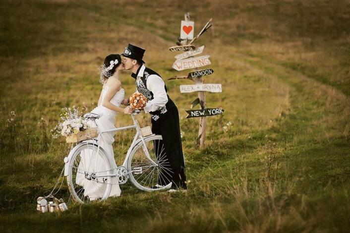 идеи для свадебной съемки: велосипеды